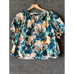 Ulla Johnson Designer Garden Party Boho Chic Puff Sleeve Cotton Blouse Size 2